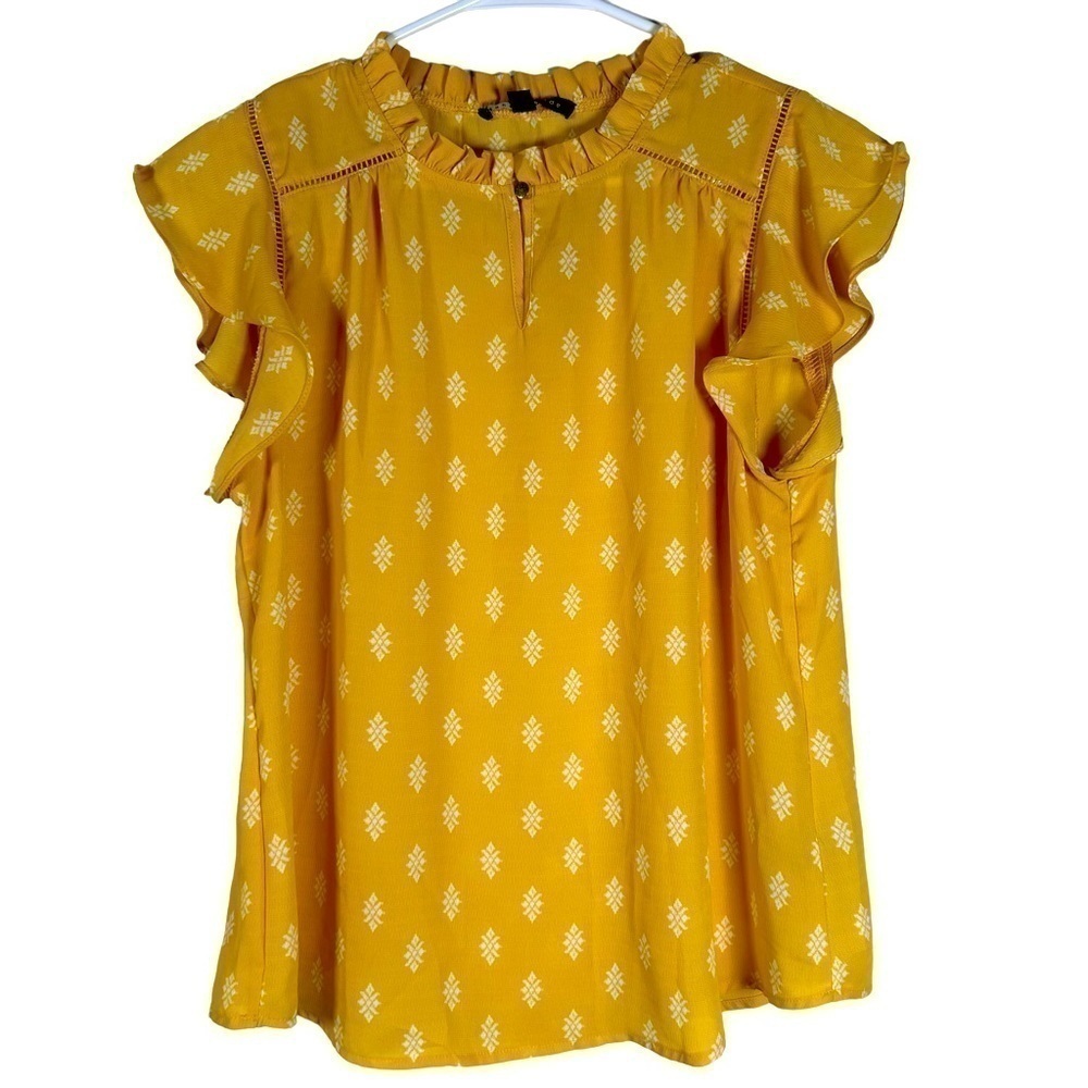 Haute Monde Yellow White Ruffle Sleeve Top Blouse Size S